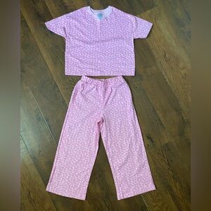 Hanna Andersson Girls Pajama Set Size 6-7 - Pink with Floral Print - 100% Cotton